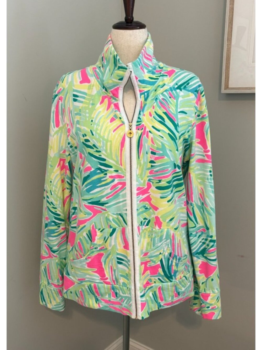 LILLY PULITZER XL Leona Full Zip Up Tropical Storm Jacket Stretch Comfort